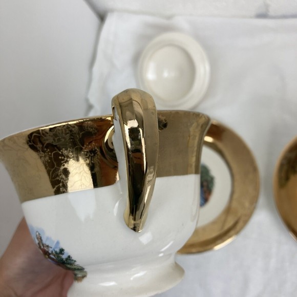 6 PCs Vintage King Quality Fine Colonial Couple Gold 22k US 1960 Sugar & Creamer - Picture 8 of 16